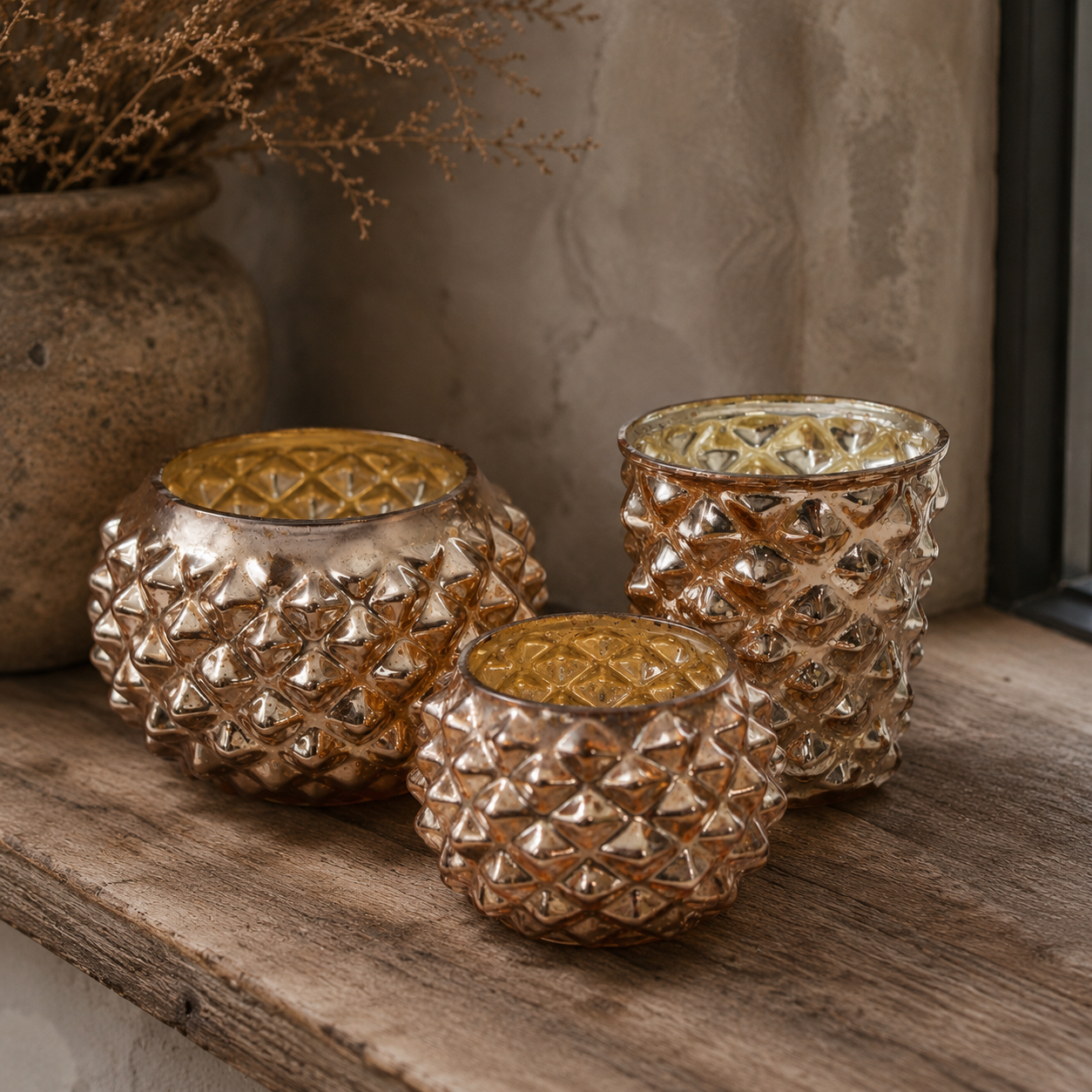 SENSE Bol Hobnail Waxinelichthouder Amber Goud