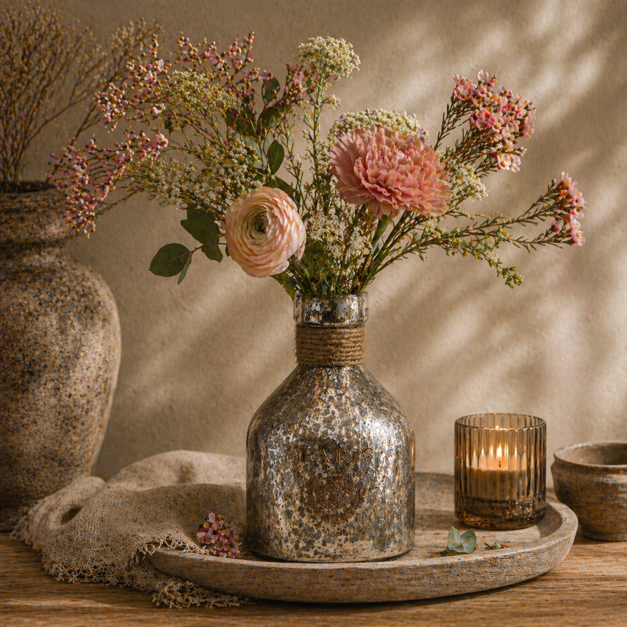 SENSE Decoratieve Flesvaas met Opdruk Antiek Zilver