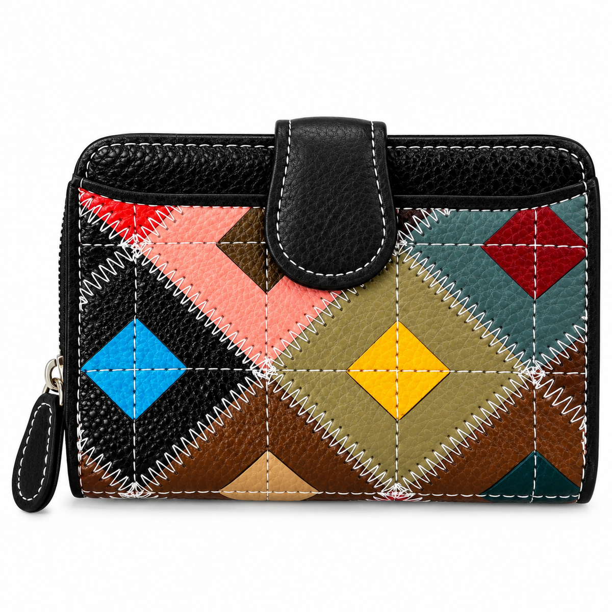 SENSE Leren Dames Portemonnee – Hartjes Patchwork – Multicolor