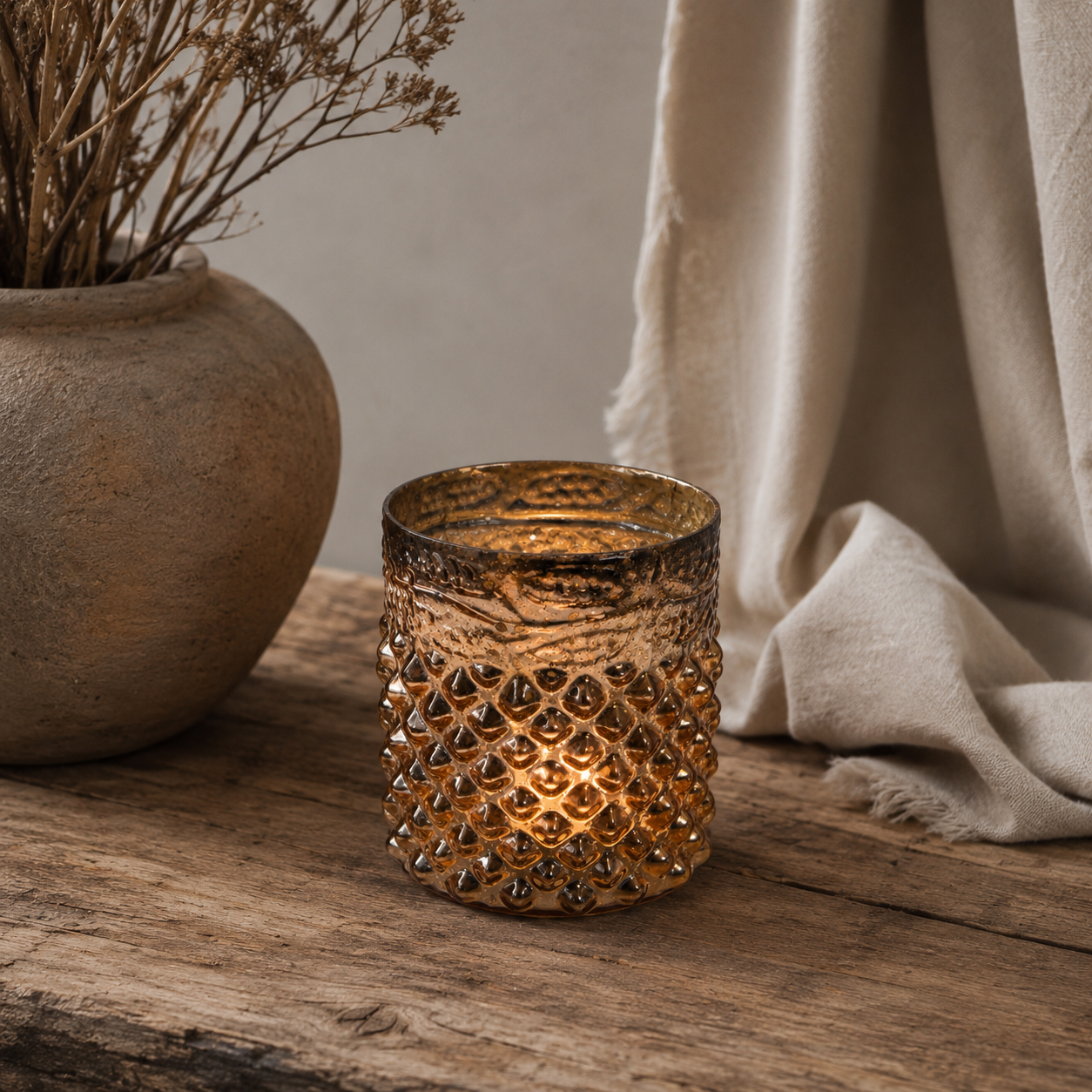 SENSE Diamantglas Waxinelichthouder Amber Goud