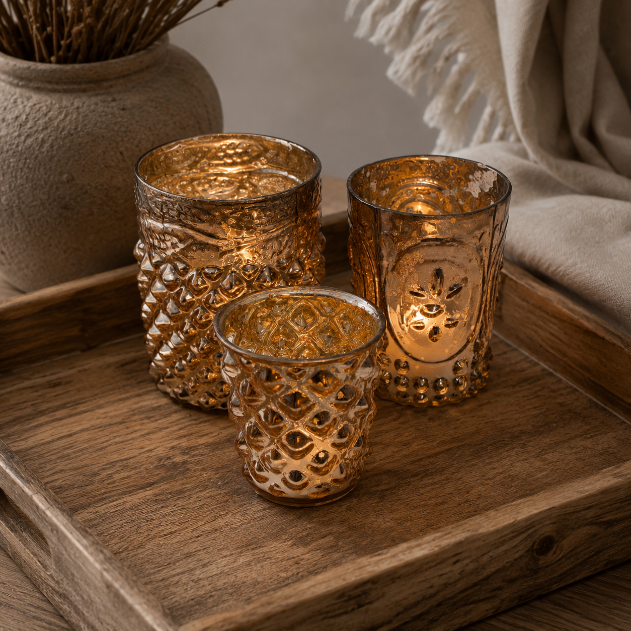 SENSE Diamantglas Waxinelichthouder Amber Goud