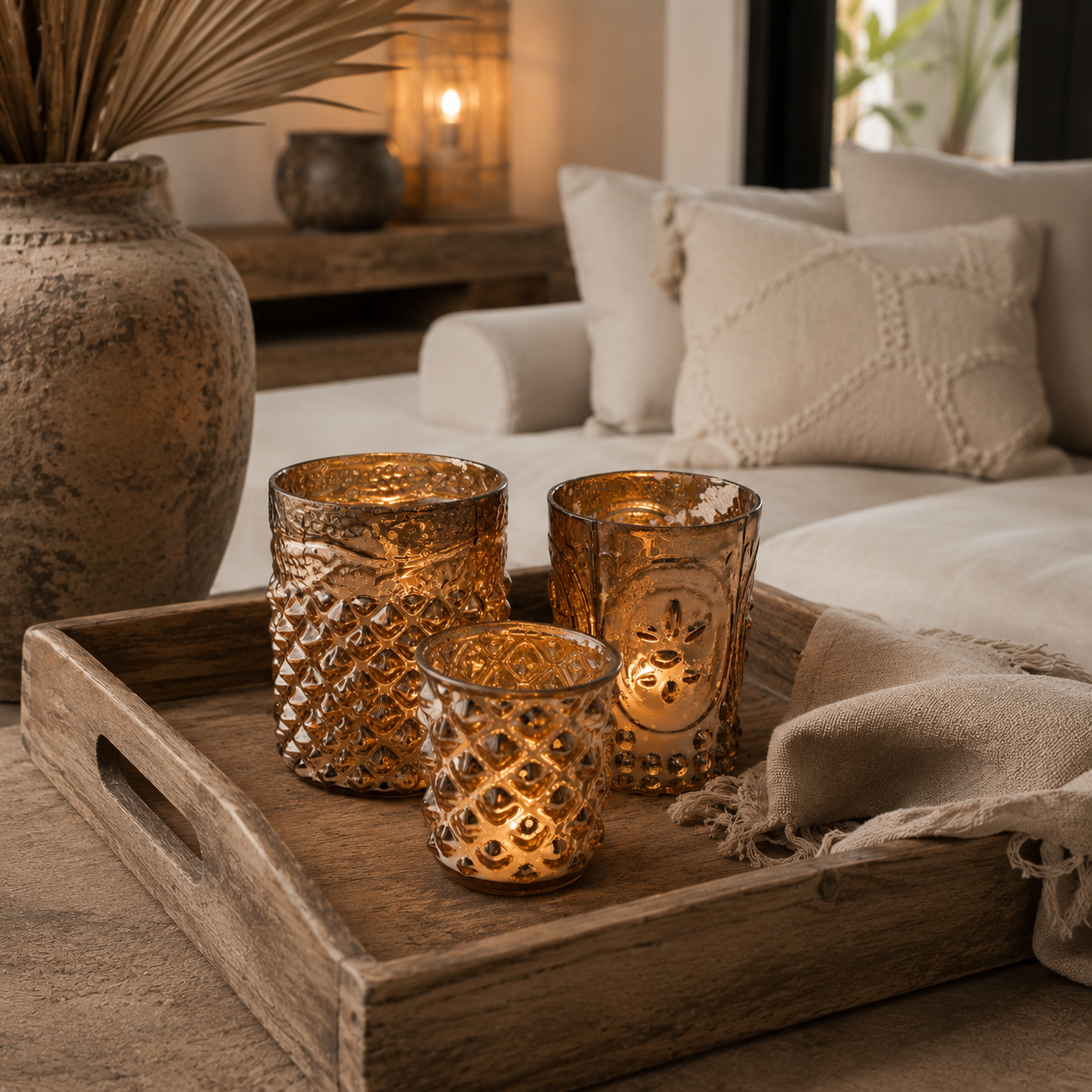 SENSE Diamantglas Waxinelichthouder Amber Goud