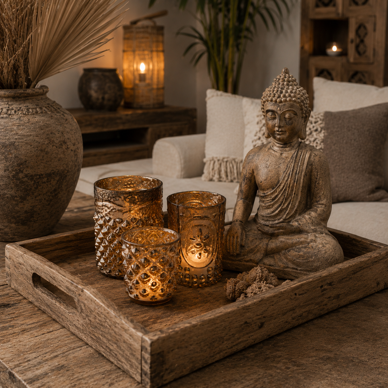 SENSE Diamantglas Waxinelichthouder Amber Goud