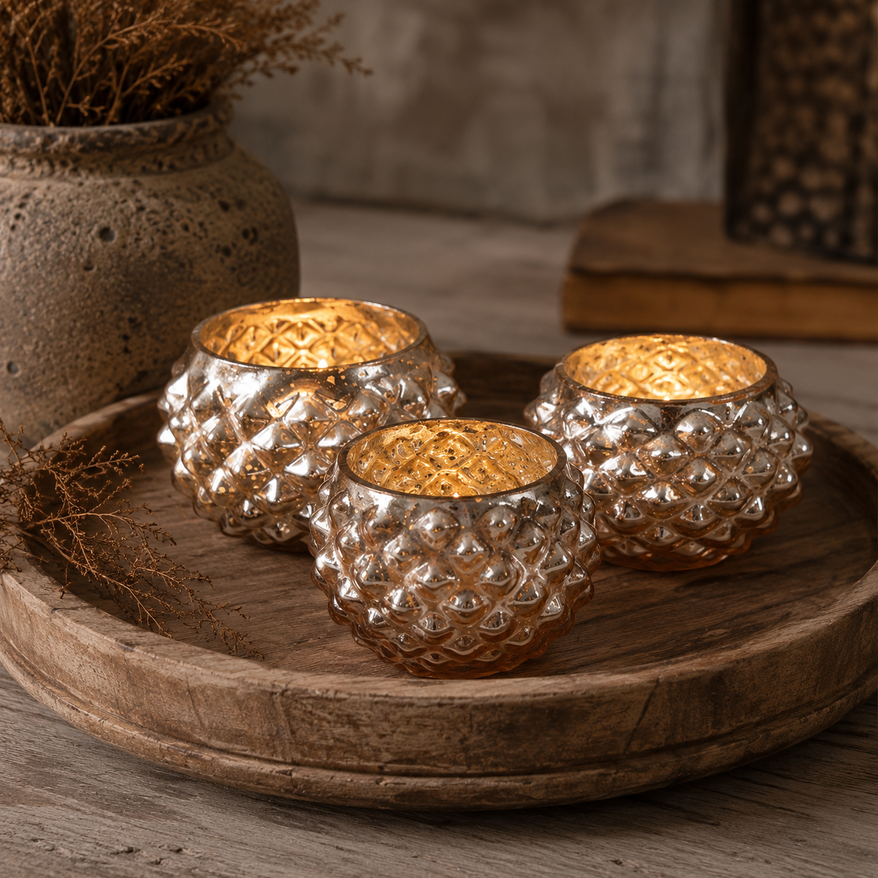 SENSE Bol Hobnail Waxinelichthouder Amber Goud