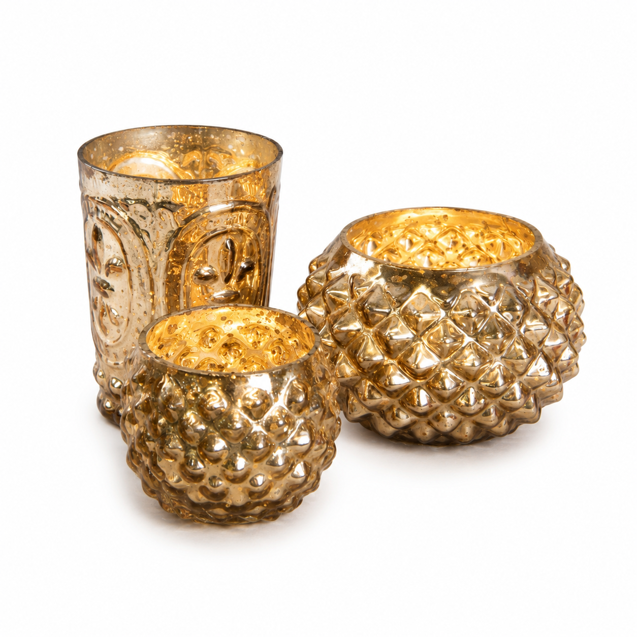 SENSE Bol Hobnail Waxinelichthouder Amber Goud