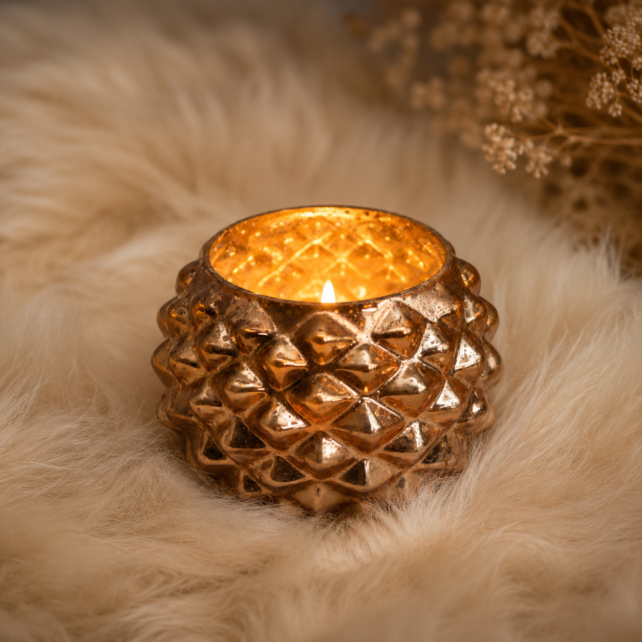 SENSE Bol Hobnail Waxinelichthouder Amber Goud