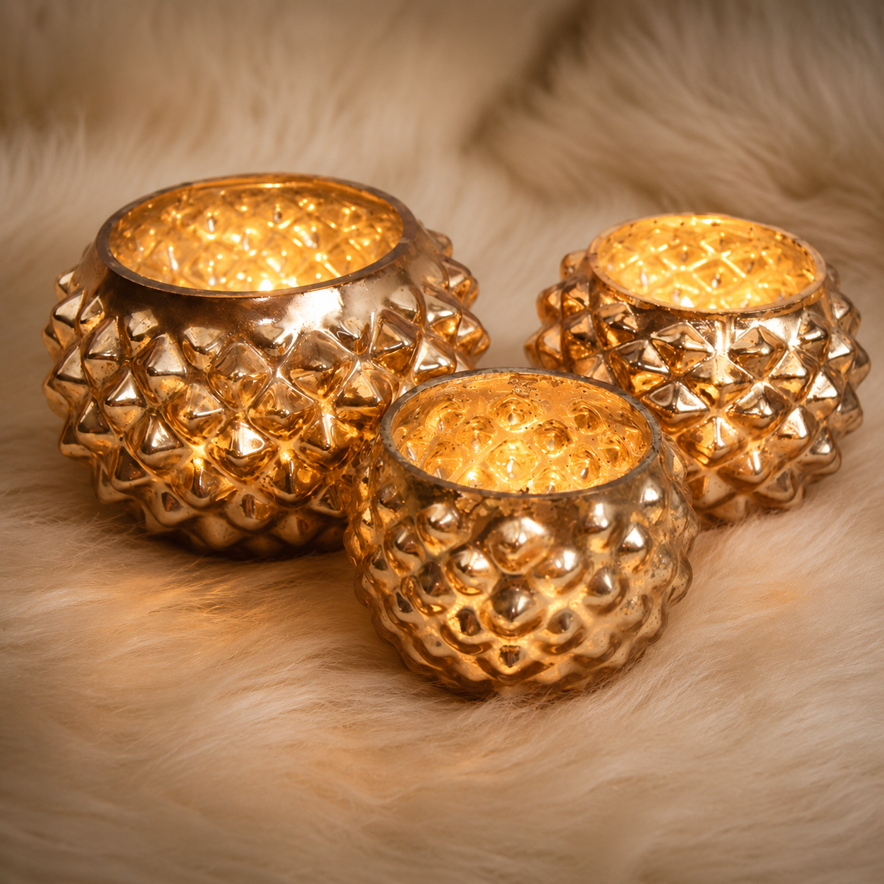 SENSE Bol Hobnail Waxinelichthouder Amber Goud