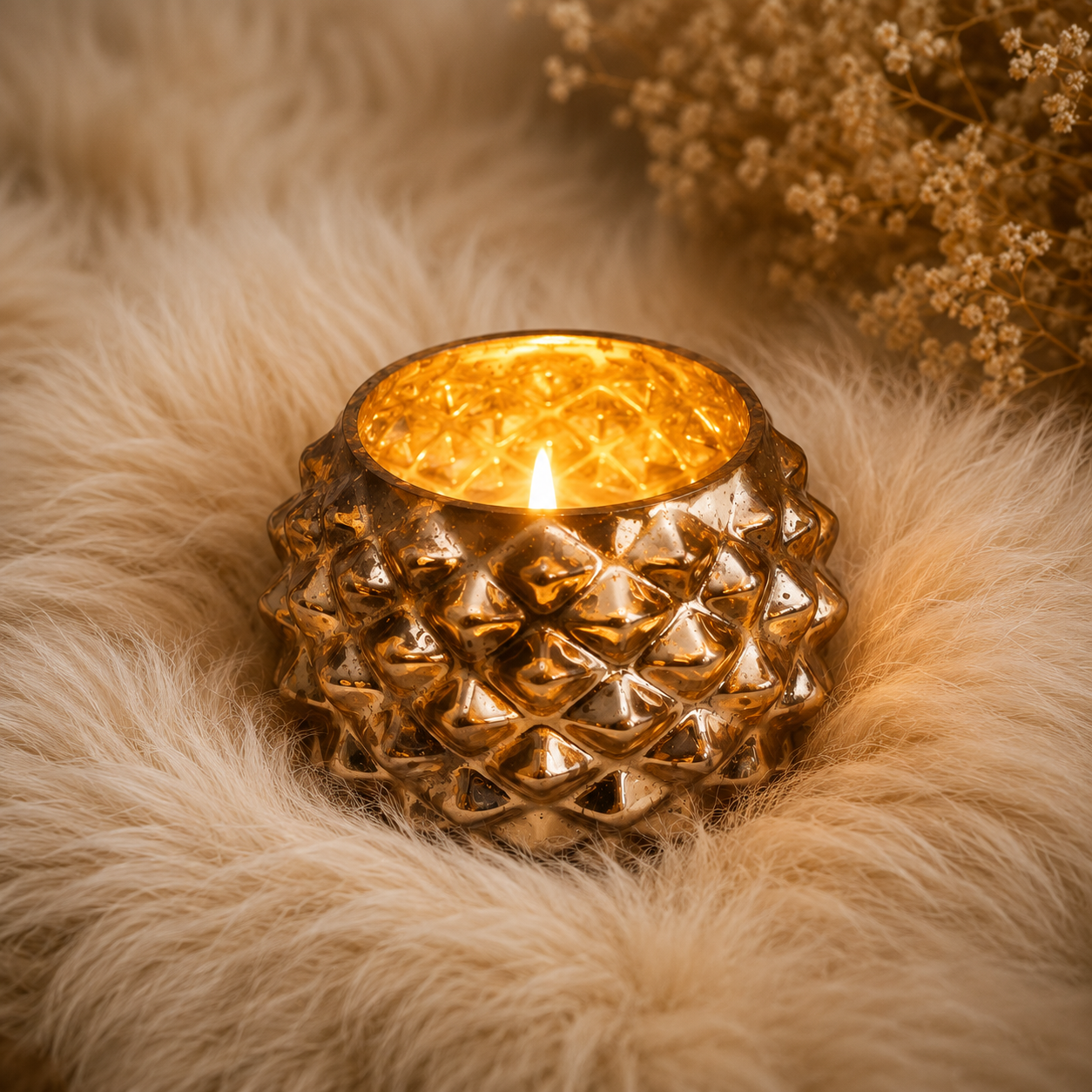 SENSE Bol Hobnail Waxinelichthouder Amber Goud