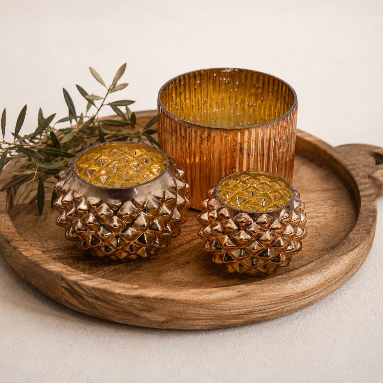 SENSE Bol Hobnail Waxinelichthouder Amber Goud