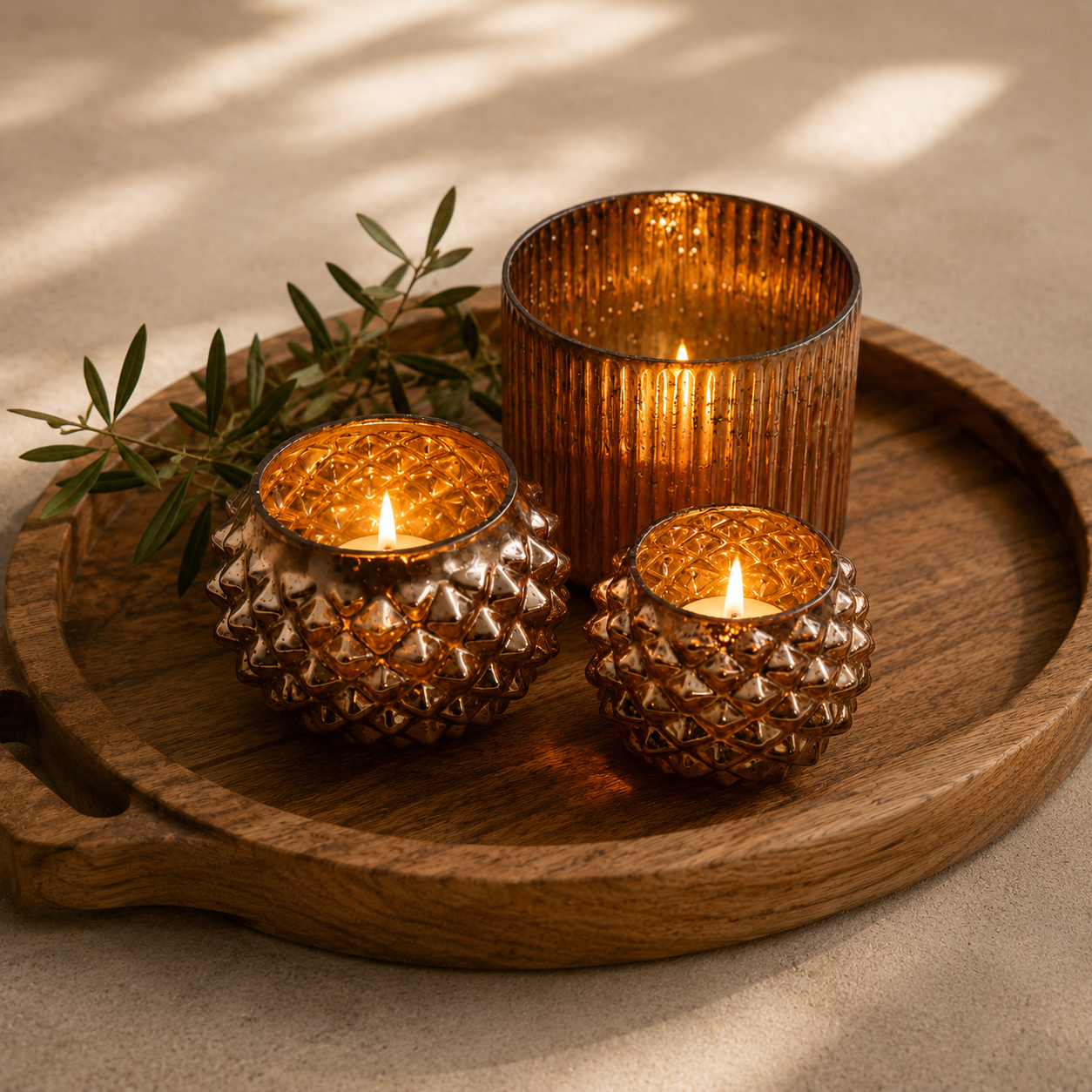 SENSE Bol Hobnail Waxinelichthouder Amber Goud