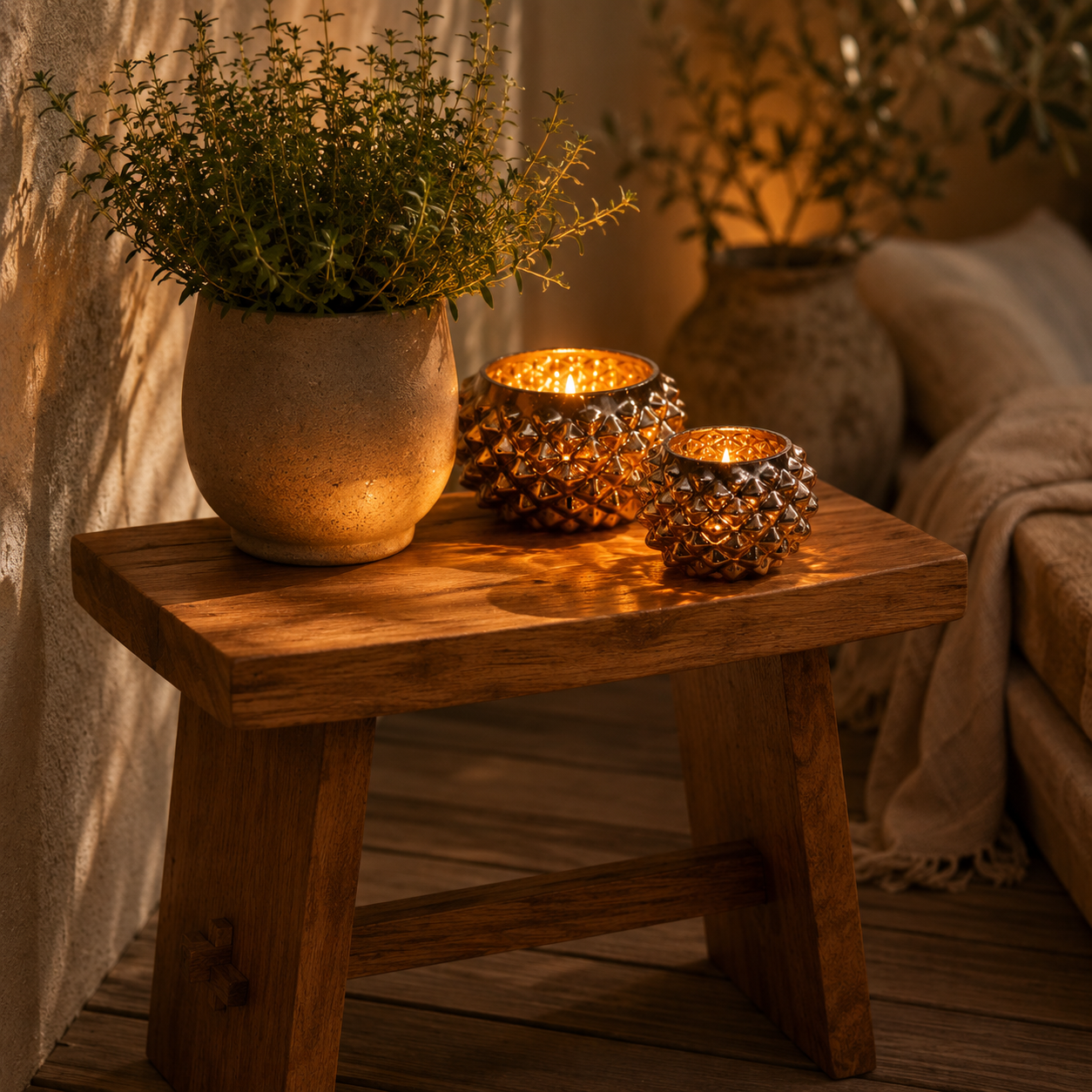 SENSE Ribbelglas Waxinelichthouder Amber Goud