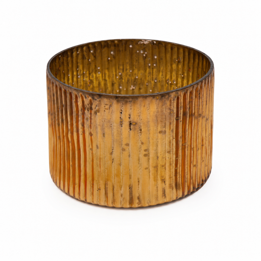 SENSE Ribbelglas Waxinelichthouder Amber Goud