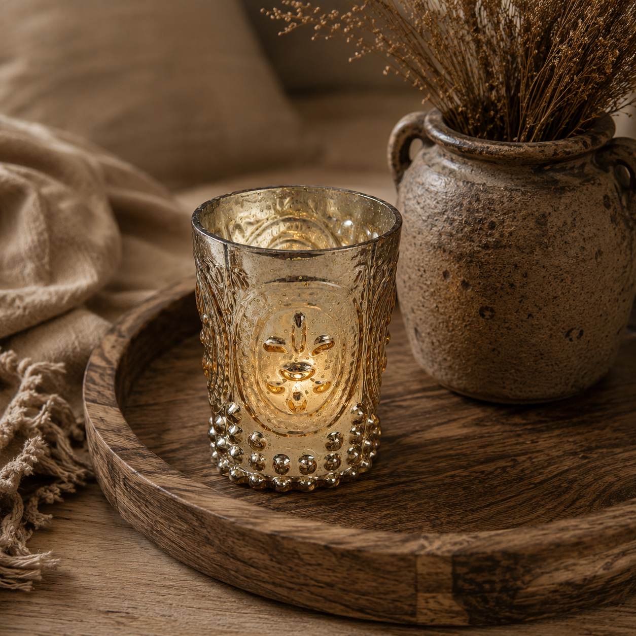 SENSE Barokglas Waxinelichthouder Amber Goud