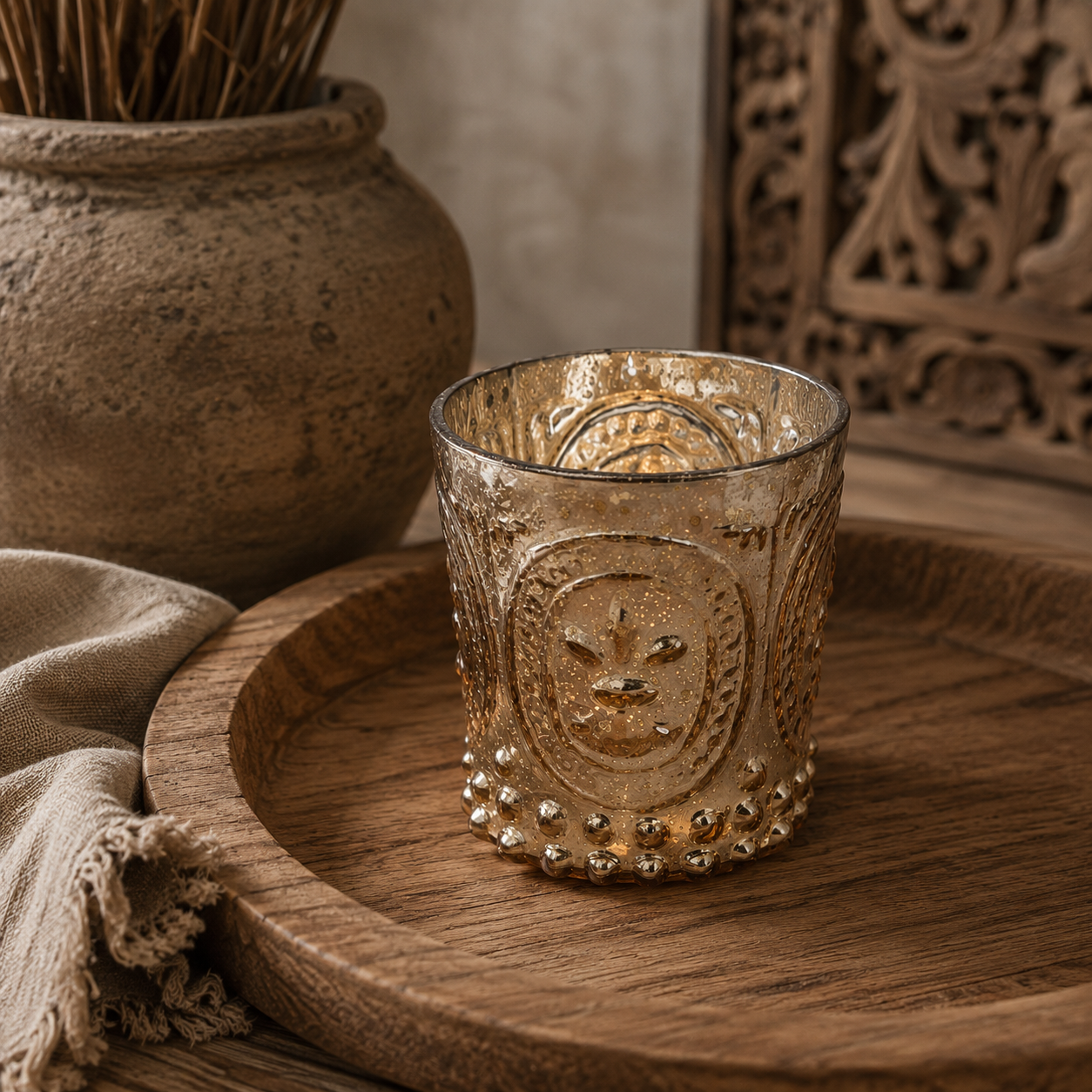 SENSE Barokglas Waxinelichthouder Amber Goud