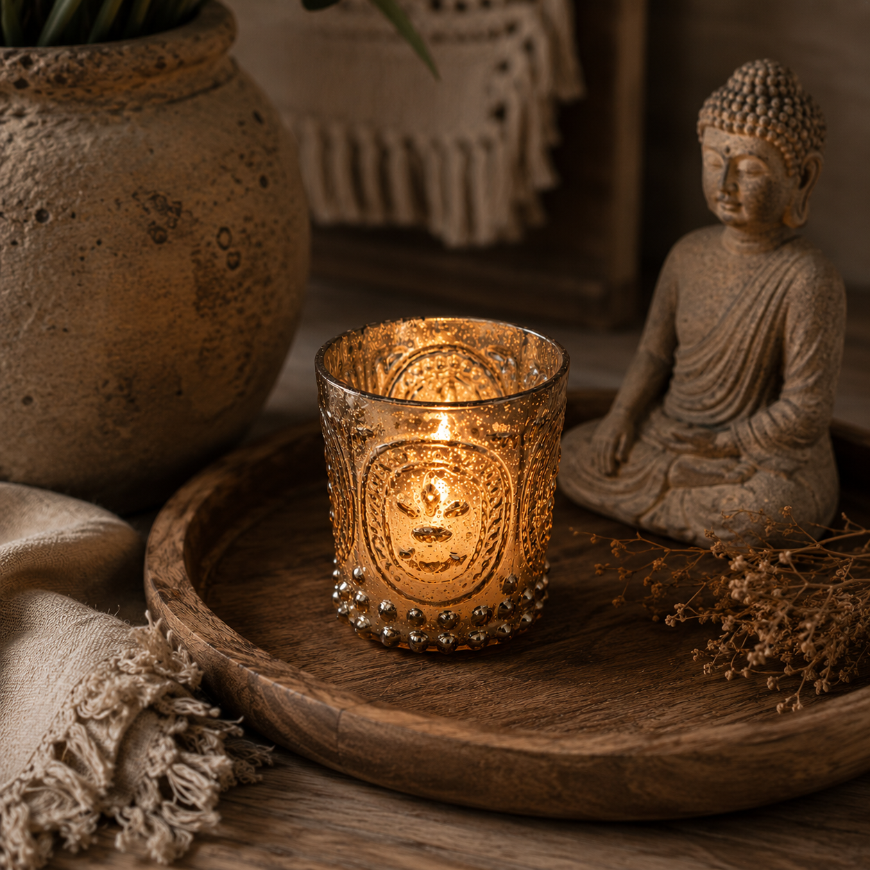 SENSE Barokglas Waxinelichthouder Amber Goud