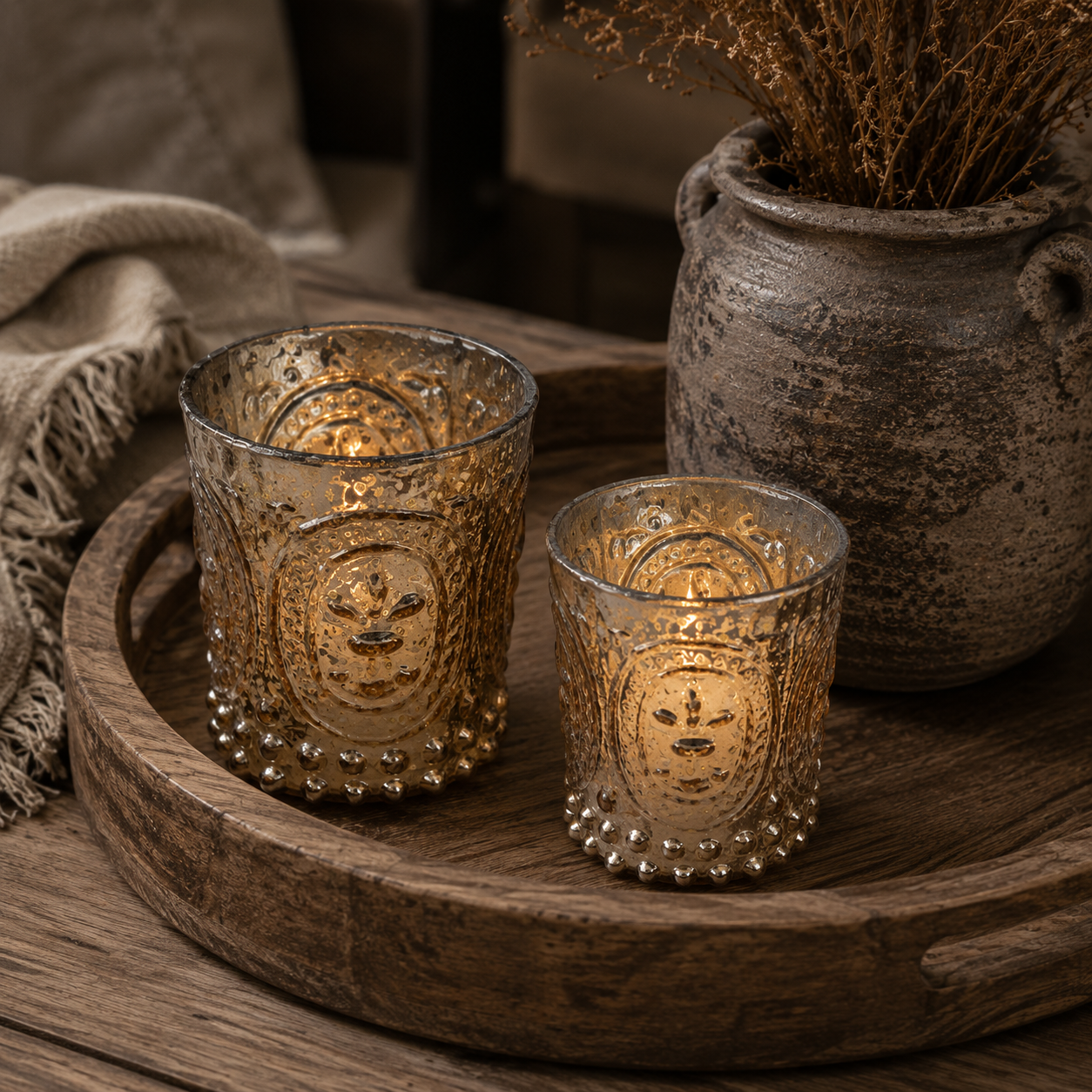 SENSE Barokglas Waxinelichthouder Amber Goud