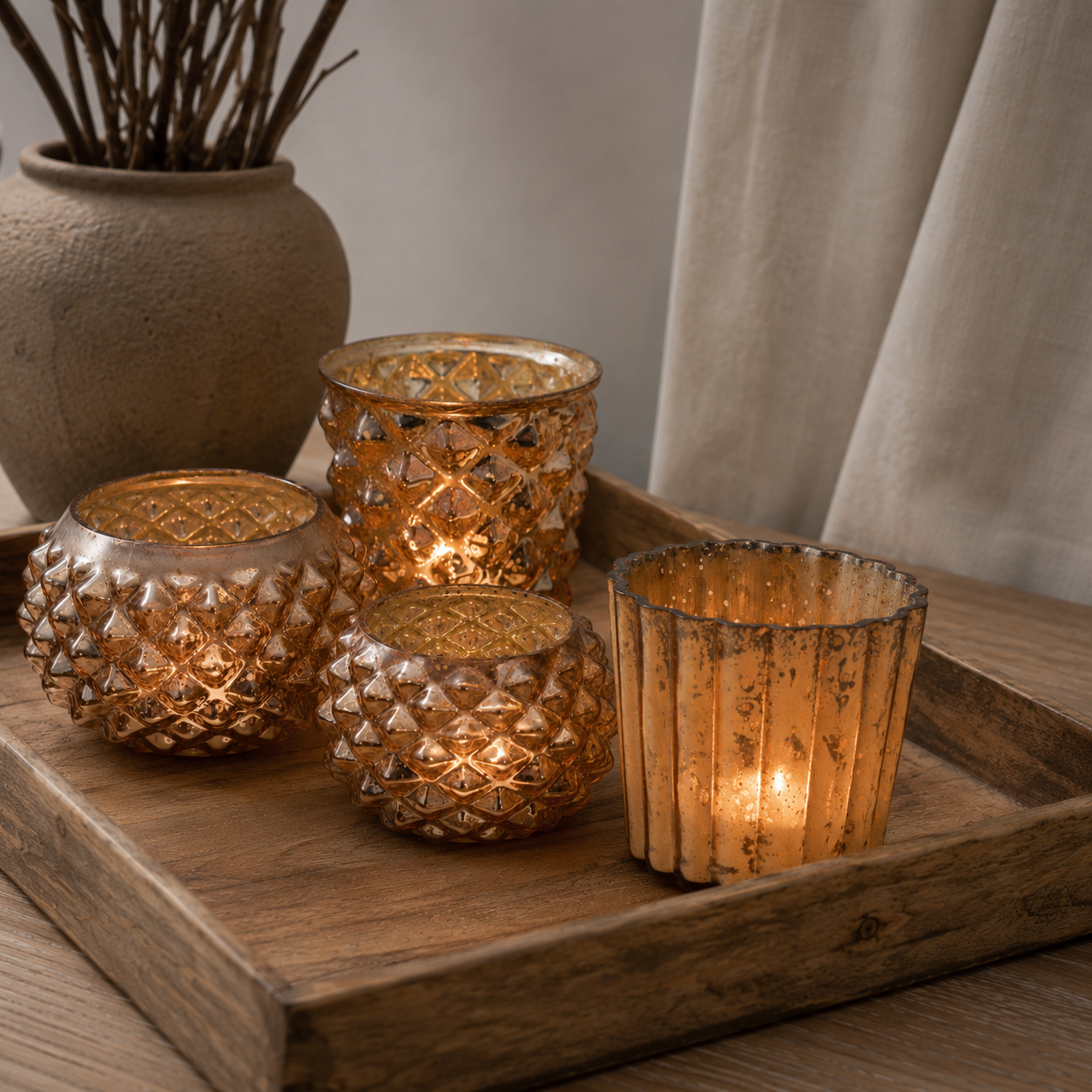 SENSE Geriffeltes Teelichtglas Amber Gold