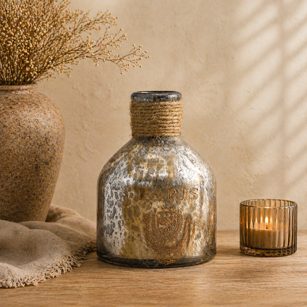 SENSE Decoratieve Flesvaas met Opdruk Antiek Zilver