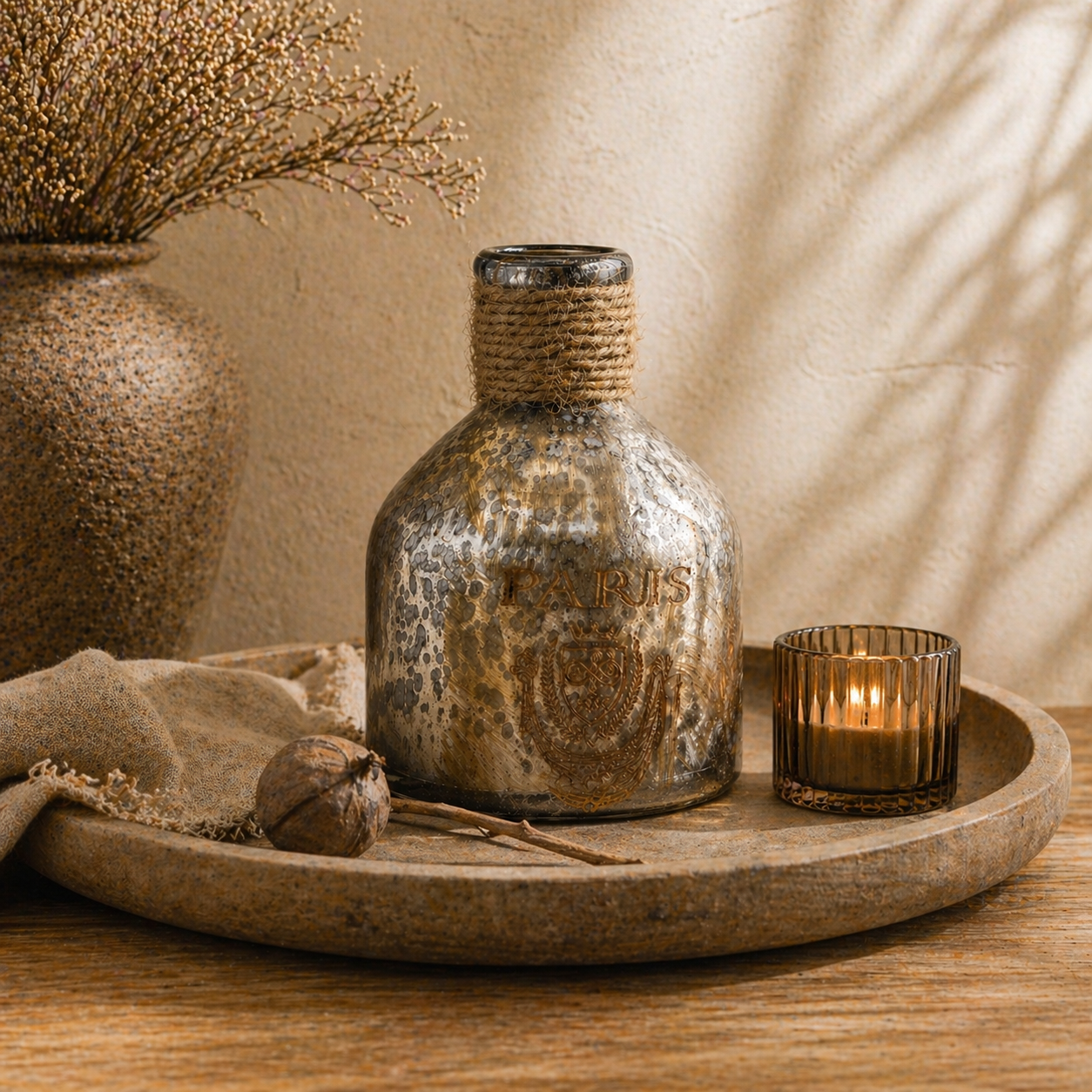 SENSE Decoratieve Flesvaas met Opdruk Antiek Zilver