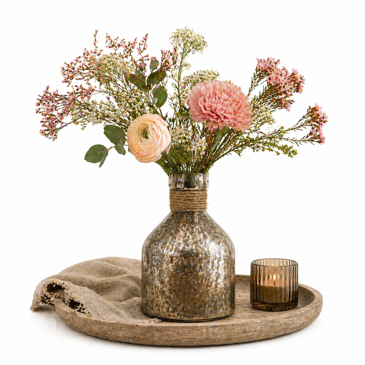 SENSE Decoratieve Flesvaas met Opdruk Antiek Zilver