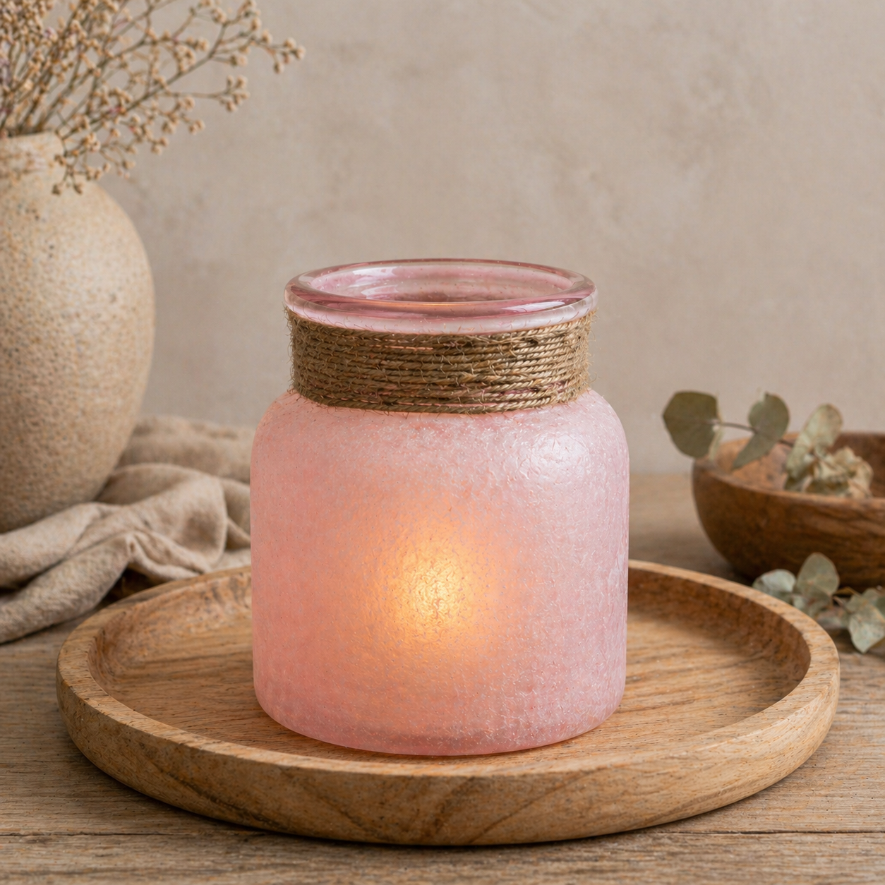 SENSE Glazen Windlicht pink Ammu