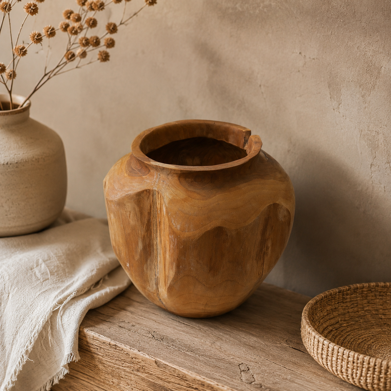 SENSE Teakhouten Vaas – Natural