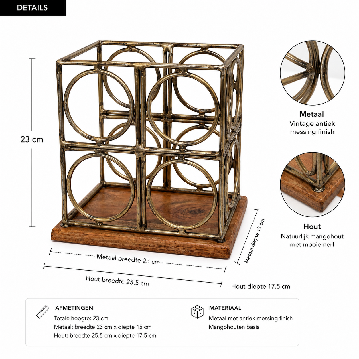 SENSE Wijnrek Circle Design – Metaal Antiek Goud