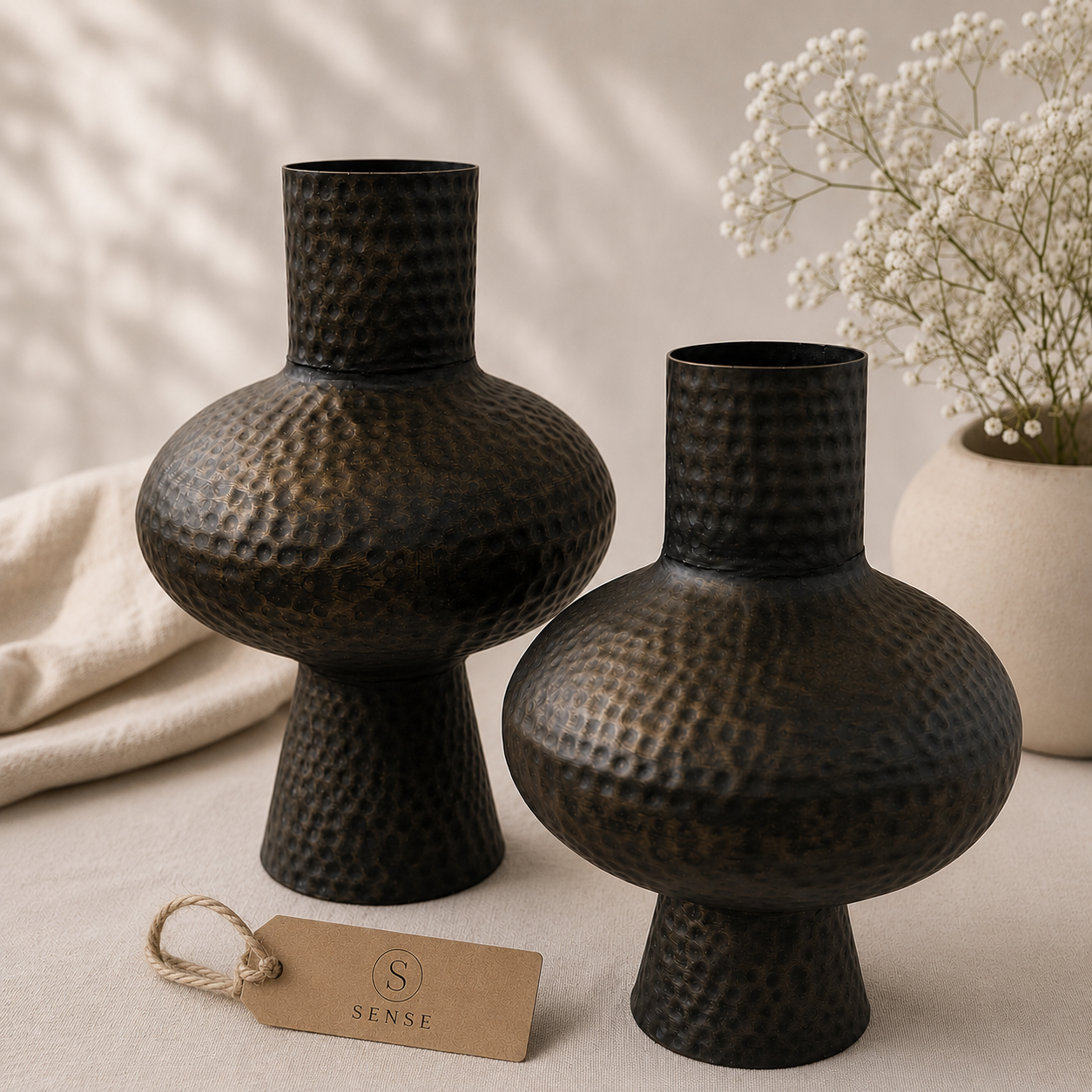 SENSE Metalen Vaas Vintage Zwart Lge.