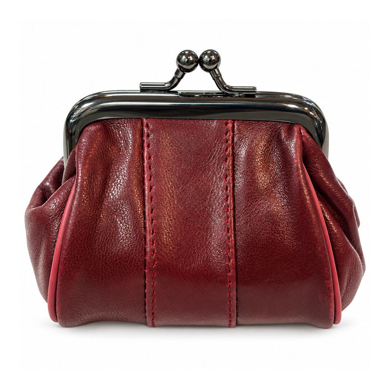 SENSE knipportemonnee van bordeauxrood lamsleer, 10 × 9 cm