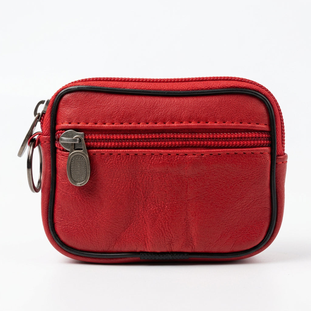 SENSE sleuteletui en pashouder van rood lamsleer, 12 × 8 cm