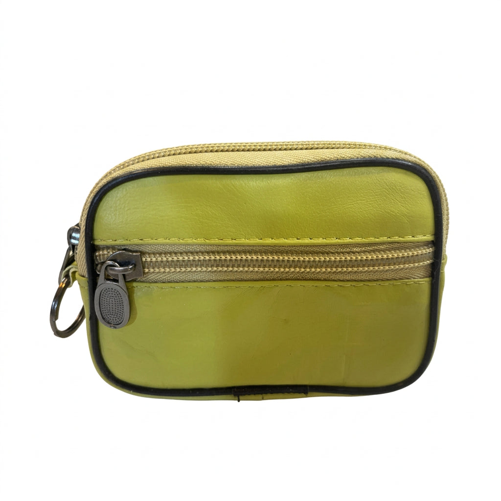 SENSE sleuteletui en pashouder van limegroen lamsleer, 12 × 8 cm