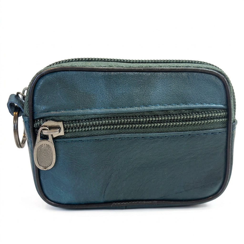 SENSE sleuteletui en pashouder van petrolkleurig lamsleer, 12 × 8 cm