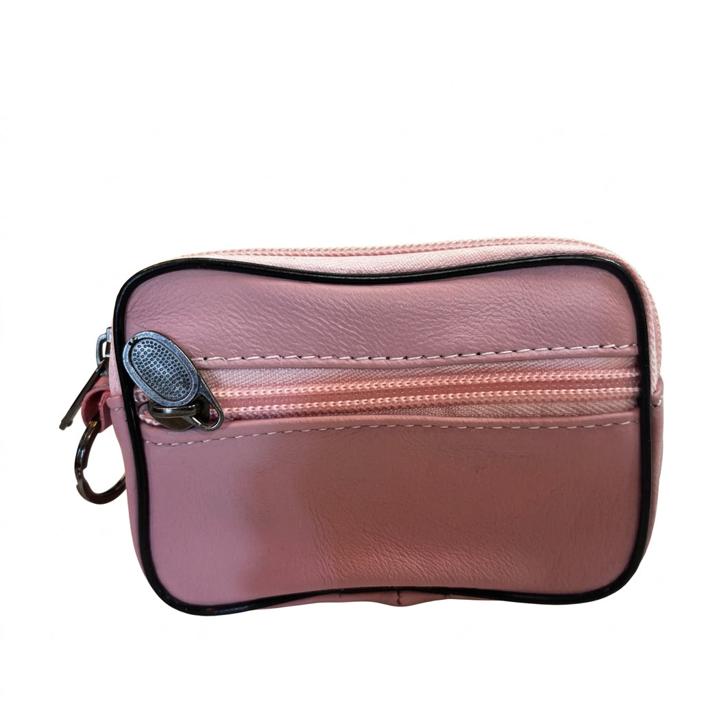 SENSE sleuteletui en pashouder van roze lamsleer, 12 × 8 cm