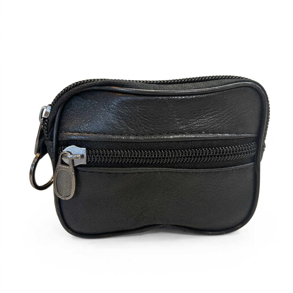 SENSE sleuteletui en pashouder van zwart lamsleer, 12 × 8 cm