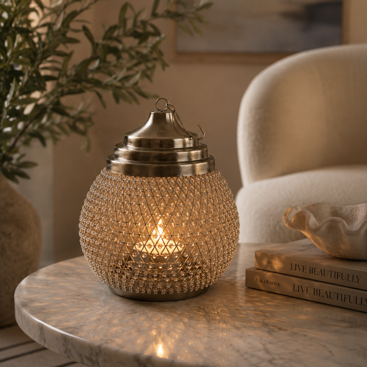 SENSE bol kralen lantaarn nikkel – sfeershot modern interieur