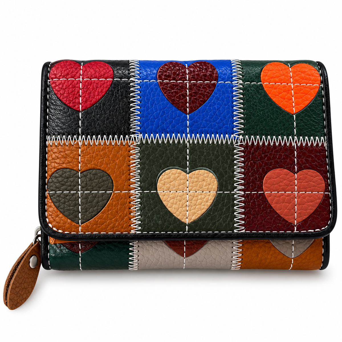 SENSE Leren Dames Portemonnee – Hartjes Patchwork – Multicolor