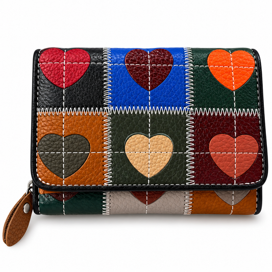 SENSE Leren Dames Portemonnee – Hartjes Patchwork – Multicolor