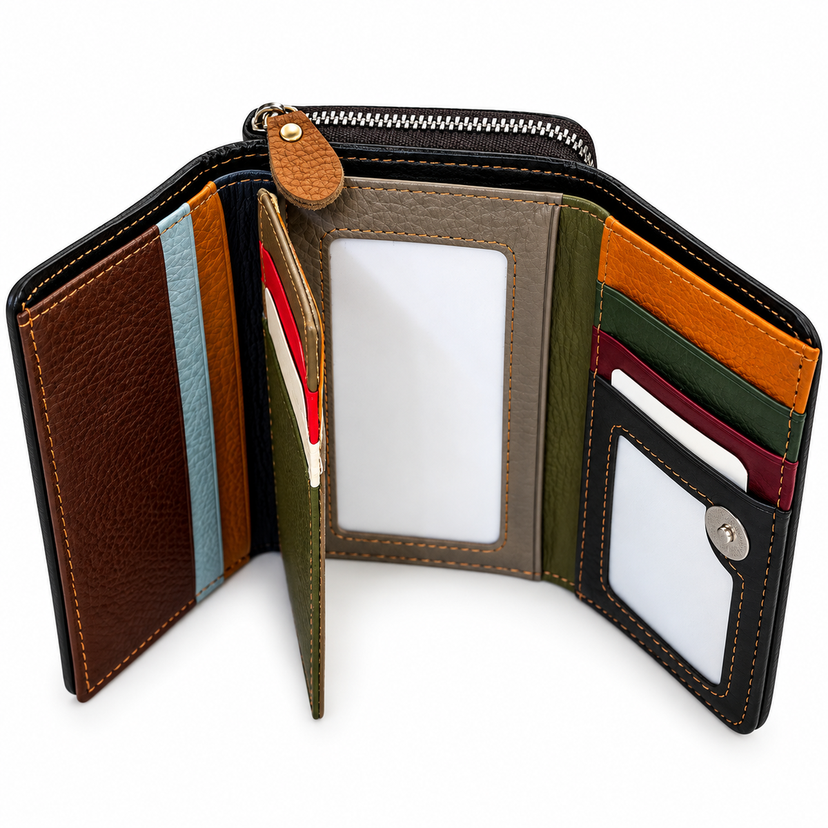 SENSE Leren Dames Portemonnee – Hartjes Patchwork – Multicolor