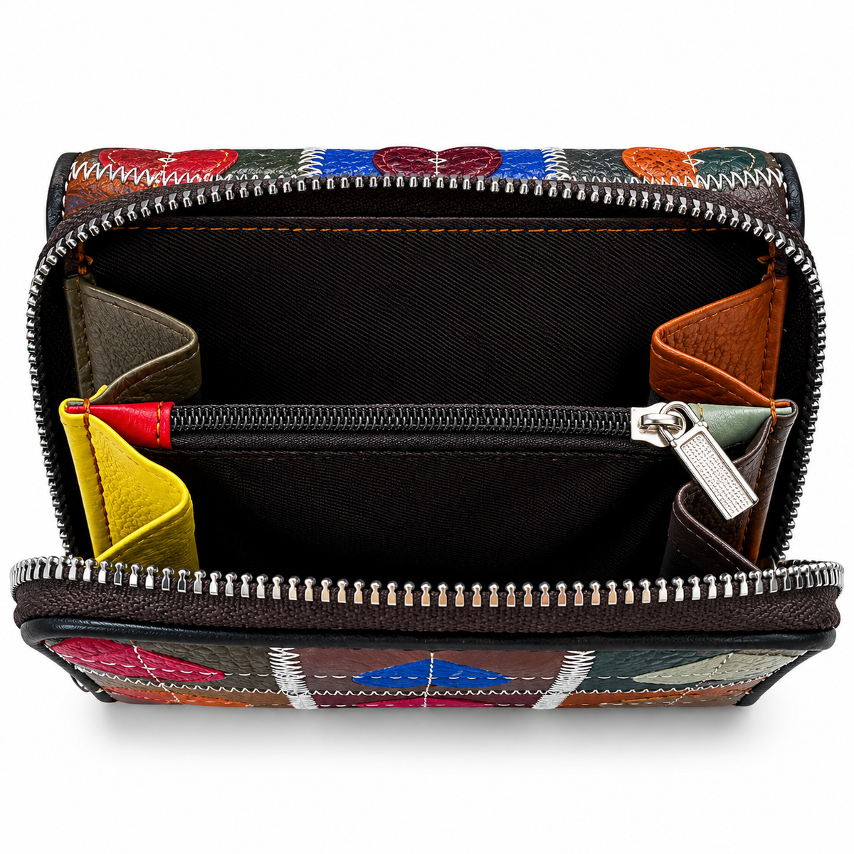 SENSE Leren Dames Portemonnee – Hartjes Patchwork – Multicolor